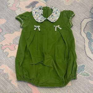 Green corduroy bubble with Floral trim (2T)